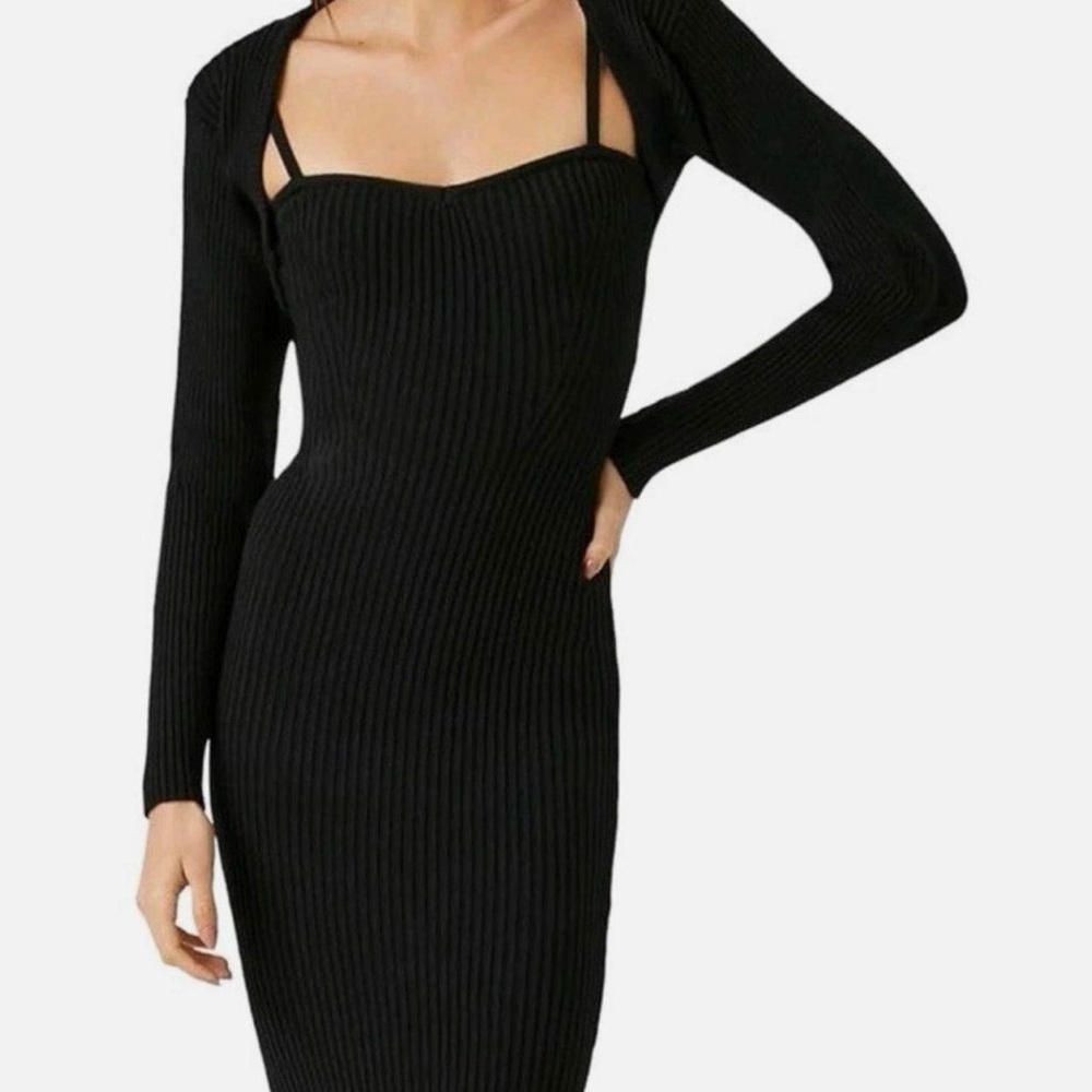 Forever 21 Black Ribbed Knit Dress with Matching Shrug